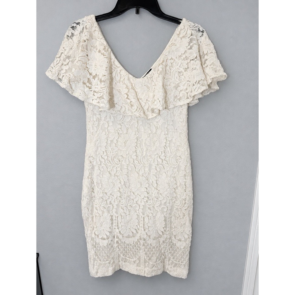 Lauren Ralph Lauren Ivory Lace Dress Size 6 Ruffle V Neck Romantic Midi